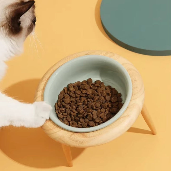 Stornfield | Bol en céramique élevé pour chat Misha avec support en bois