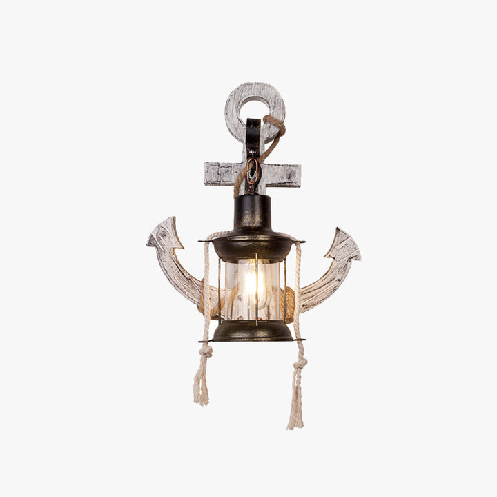 Stornfield | Rustic Wooden Anchor Wall Lamp with Lantern