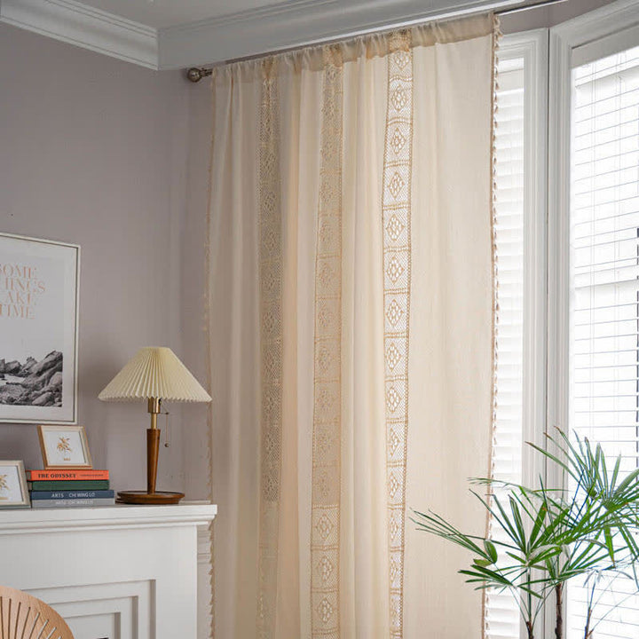 Beige Splicing Hollow-Out Light Filtering Curtain Set | Stornfield