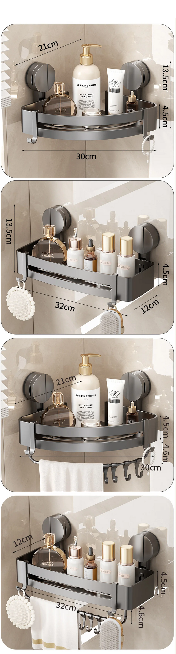 AquaGrip – Luxury Suction Cup Bath Shelf, No Drilling Required Stornfield