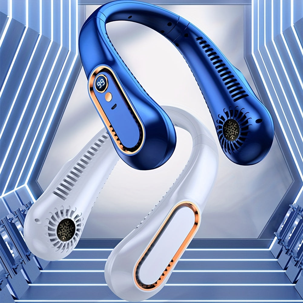 Stay Cool And Comfortable With This USB Rechargeable 5-Speed Adjustable Neck Fan - Digital Display & Bladeless! | Stornfield