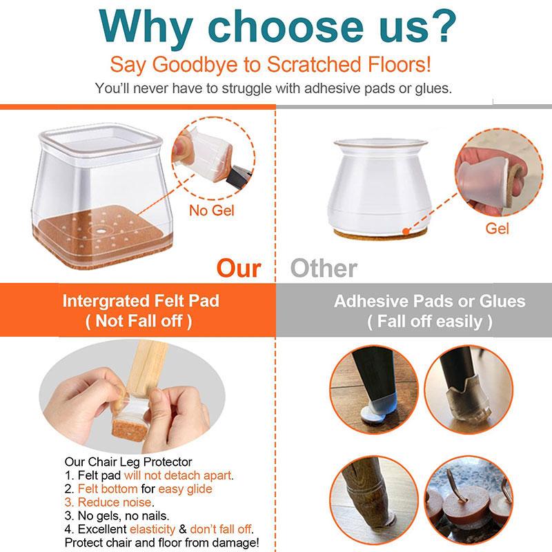 Stornfield | Clear Silicone Chair Leg Caps with Integrated Felt Pads