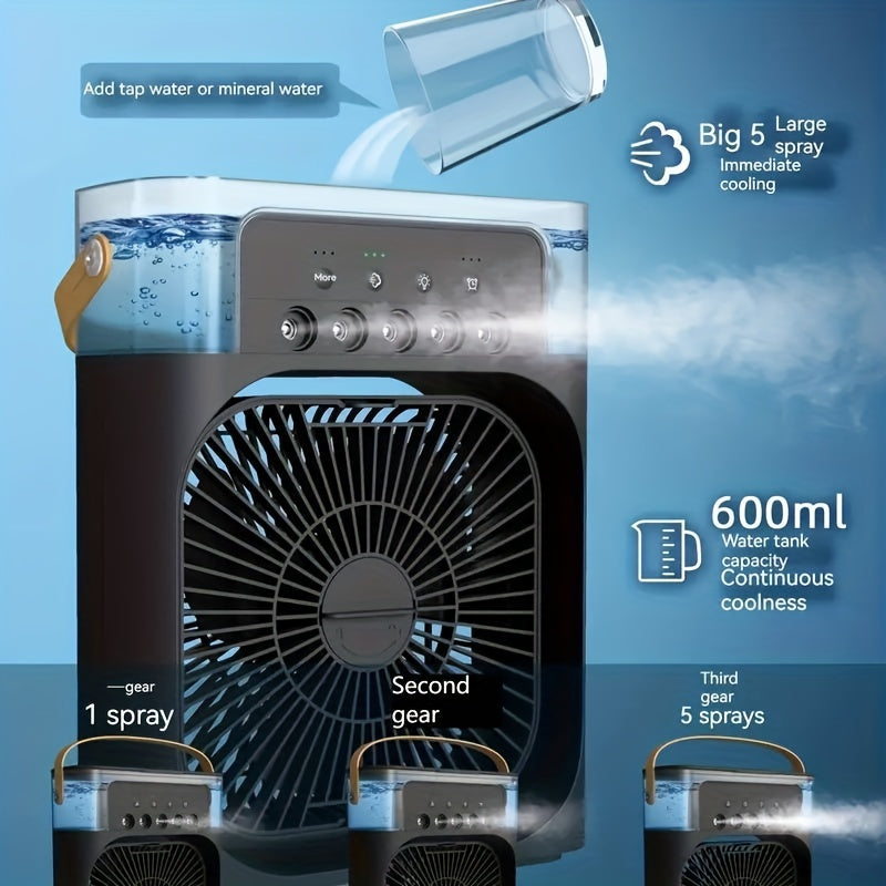 1pc Portable Air Conditioner, Household Small Air Cooler, Hydrocooling Fan, Portable Air Adjustment For Office, 3 Speed Air Cooling Fan Humidifier, 5pcs Humidified Spray Heads For Home Appliances | Stornfield