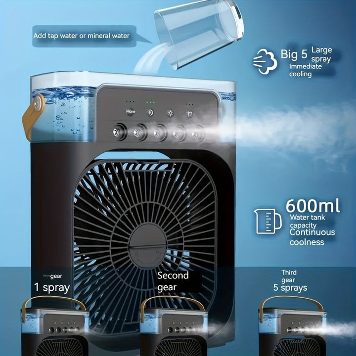 1pc Portable Air Conditioner, Household Small Air Cooler, Hydrocooling Fan, Portable Air Adjustment For Office, 3 Speed Air Cooling Fan Humidifier, 5pcs Humidified Spray Heads For Home Appliances | Stornfield