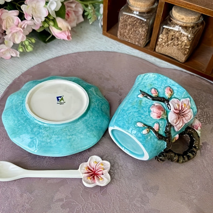 ArtSip Ceramic Mug & Saucer Set – Hand-painted 3D Design inspired by Van Gogh | Stornfield