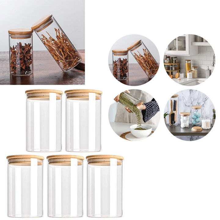 PureVorrat Glass Container Set – Storage Jars with Wooden Lid | Airtight & Stylish | Modern Kitchen Storage | Stornfield