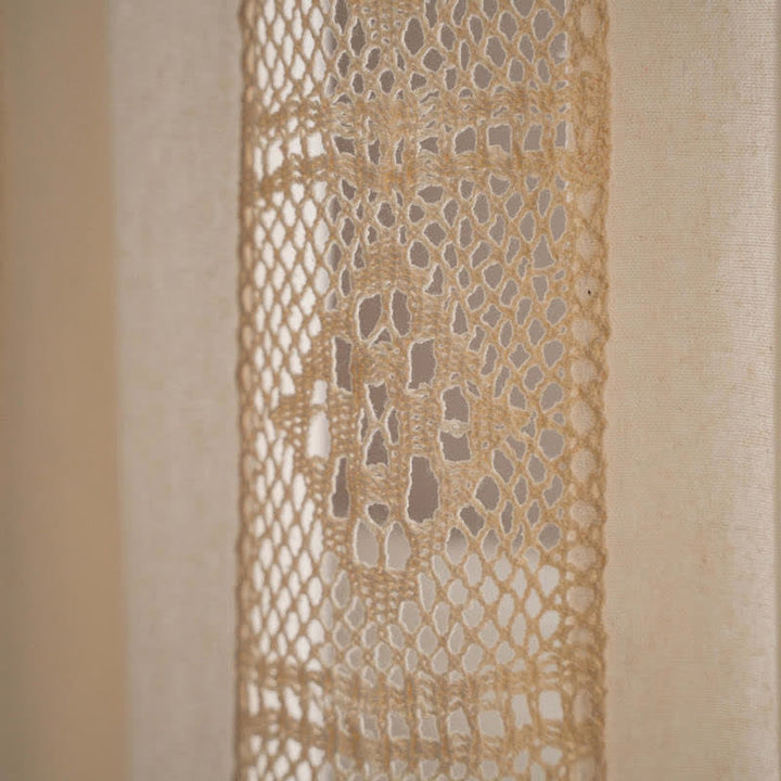 Beige Splicing Hollow-Out Light Filtering Curtain Set | Stornfield