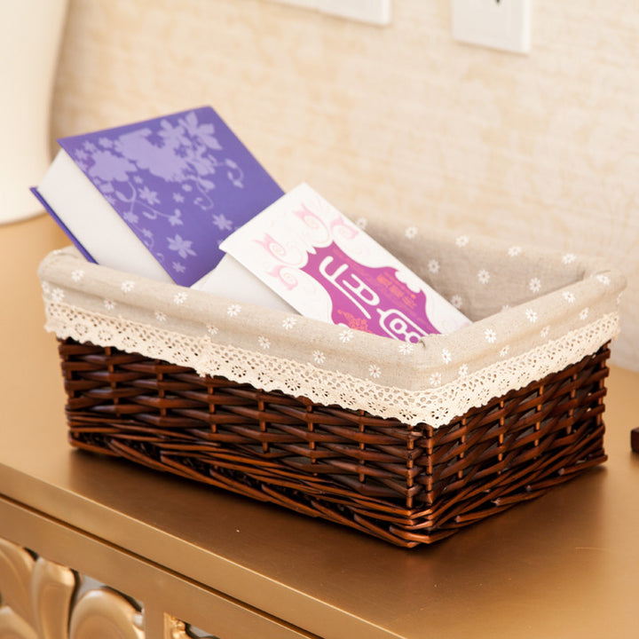 Women Braided Storage Basket with Romantic Fabric Lining Stornfield