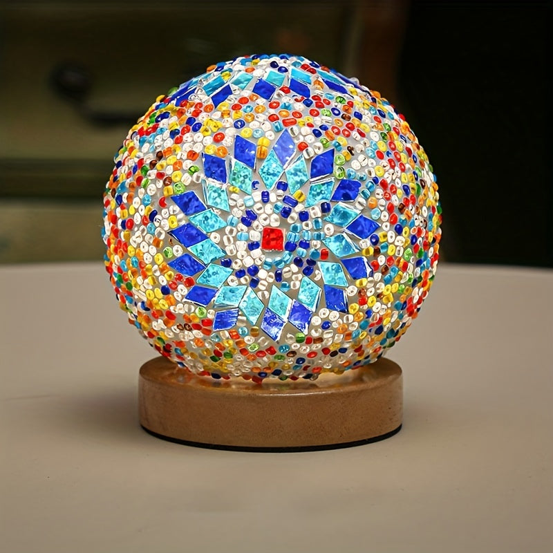 Stornfield | Mosaic Glass Table Lamp with Wood Base - Turkish and Moroccan Inspired