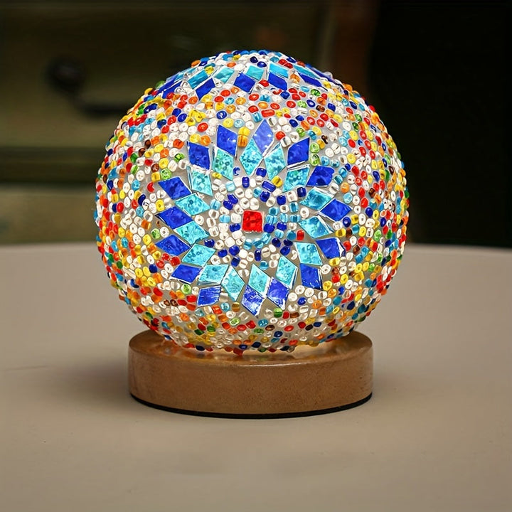 Stornfield | Mosaic Glass Table Lamp with Wood Base - Turkish and Moroccan Inspired