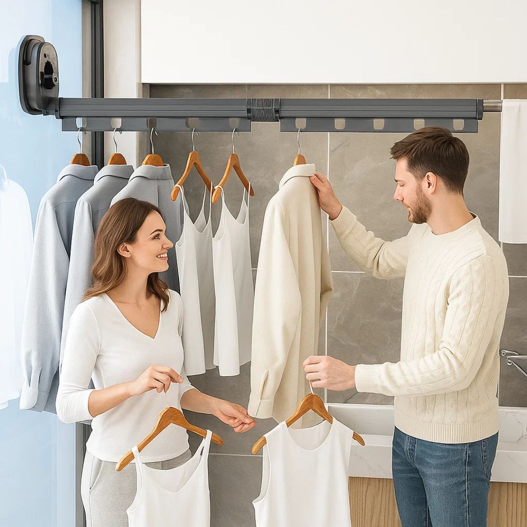 SpaceEase | Foldable Clothes Hanger – Retractable Wall Rack – Stainless Steel – Ideal for Small Spaces Stornfield