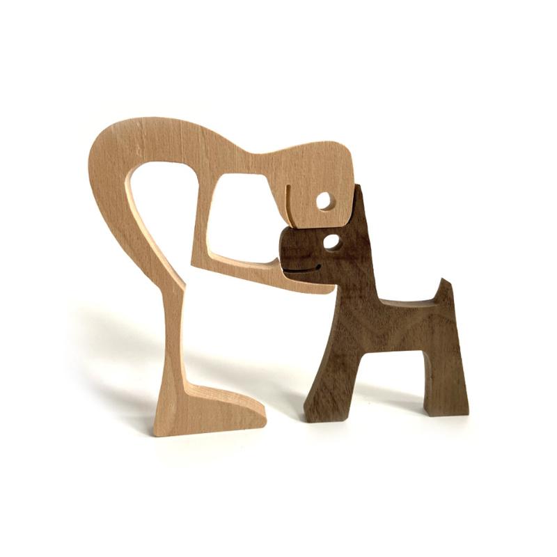 Pet Lover Gifts Wood Sculpture Family & Puppy Wooden Crafts Table Ornaments | Stornfield