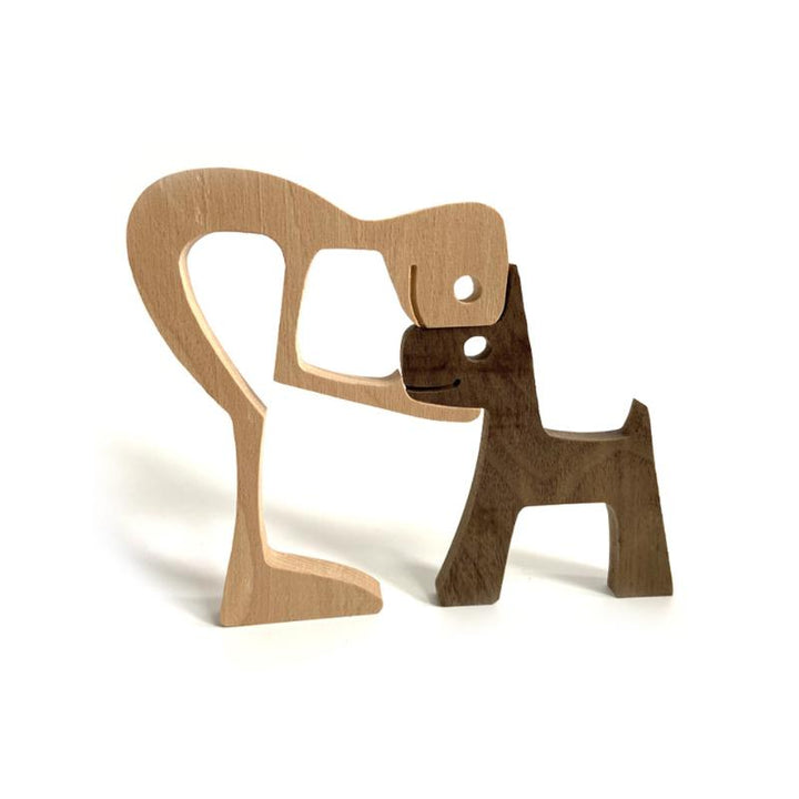 Pet Lover Gifts Wood Sculpture Family & Puppy Wooden Crafts Table Ornaments | Stornfield