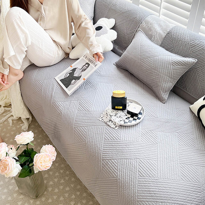 Minimalist All-Season Solid Cotton Geometric Couch Cover | Stornfield