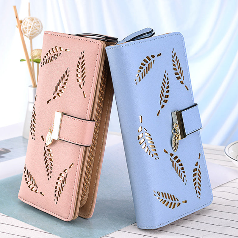 Ladies long wallet with leaf pattern | Stornfield