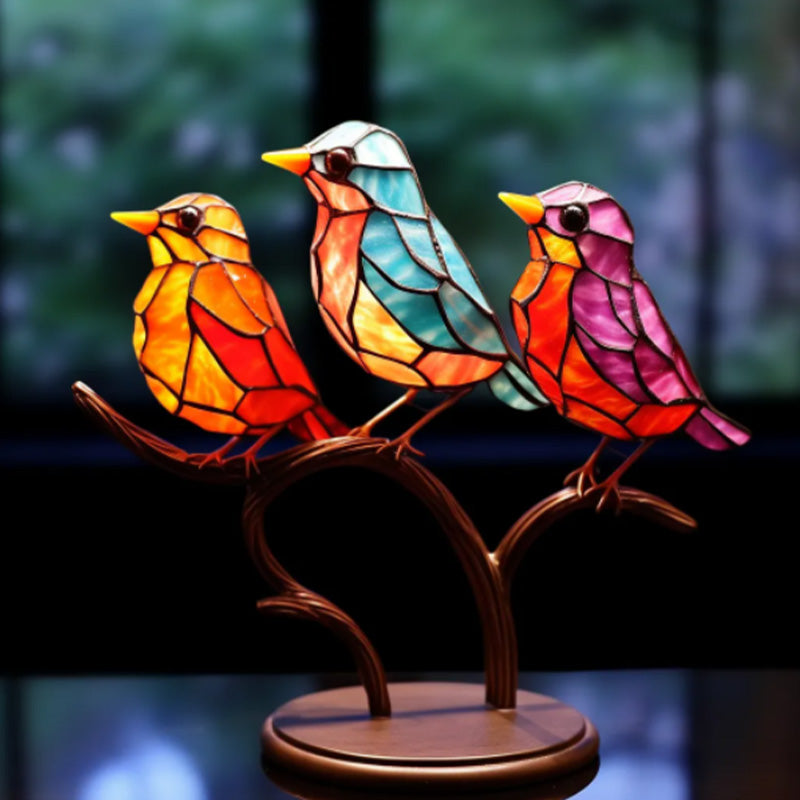 Stornfield | Stained Glass Birds on Branch Desktop Ornaments