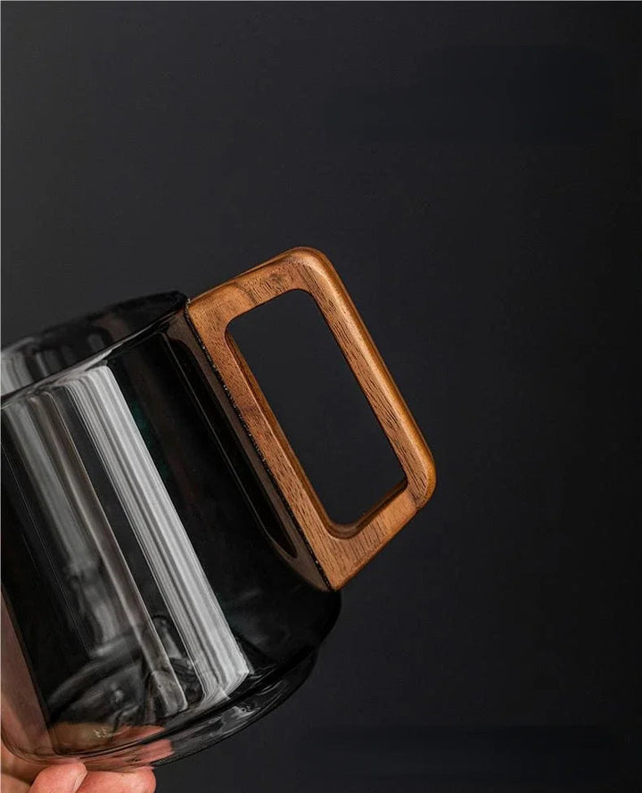 WoodGrip Glass Mug 400 ml with Wooden Handle for Hot and Cold | Stornfield