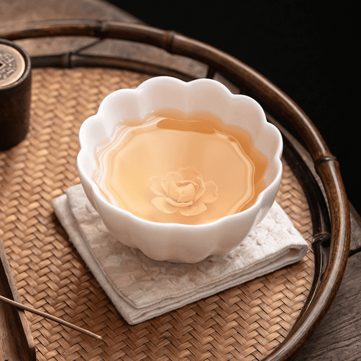 Handcrafted Ceramic Tea Cup With Embedded Ceramic Rose | Stornfield