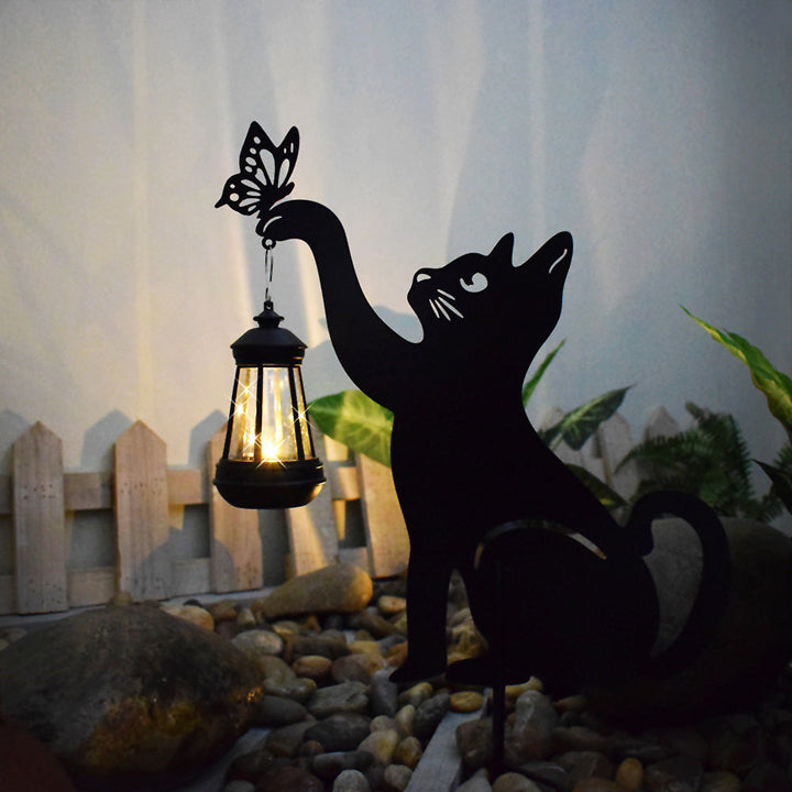 Cat Solar Garden Light with Hanging Lantern – Decorative Outdoor LED | Stornfield
