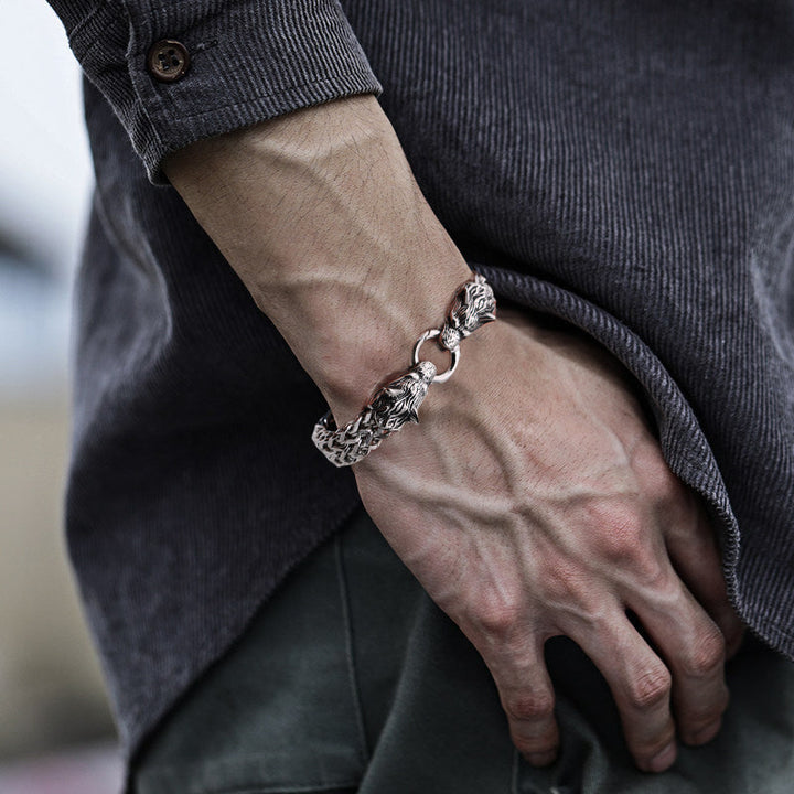 Stornfield | Viking Double Wolf Head Fenrir Bracelet in Stainless Steel