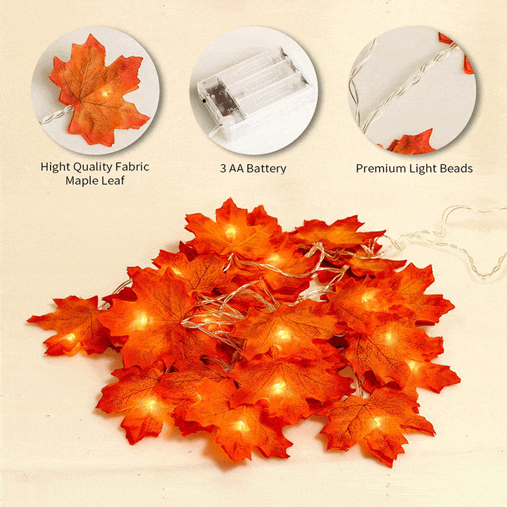 Thanksgiving Décor Fall Maple Leaf String Lights | Stornfield