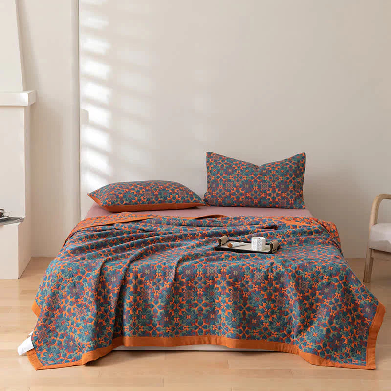 Stornfield | & Blue Pattern Six-Layer Cotton Quilt - TerraLoom