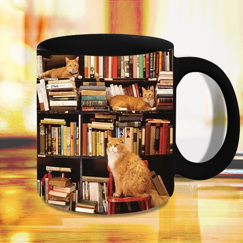 Ceramic Mug Bookshelf - Gift for Book and Cat Lovers | Stornfield