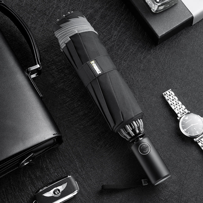 Stornfield | Windproof Reverse Folding Umbrella with LED, Auto Open/Close Design, Safe Reflective Tape & Sturdy 10 Ribs