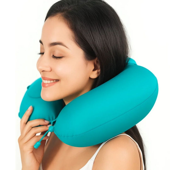 TravelThrive | Inflatable Travel Neck Pillow – Adjustable Firmness – Soft Velvet Cover – Neck Pain Relief – Compact for All Journeys Stornfield