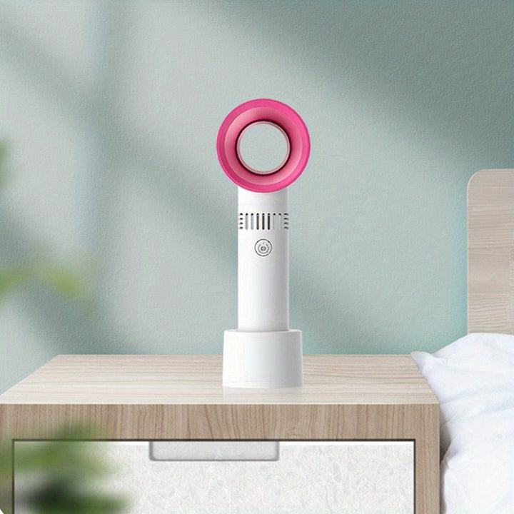 1pc USB Rechargeable Bladeless Handheld Fan - Portable Mini Desk Fan with 3 Speeds for Travel, Camping, Office, and Room Use | Stornfield