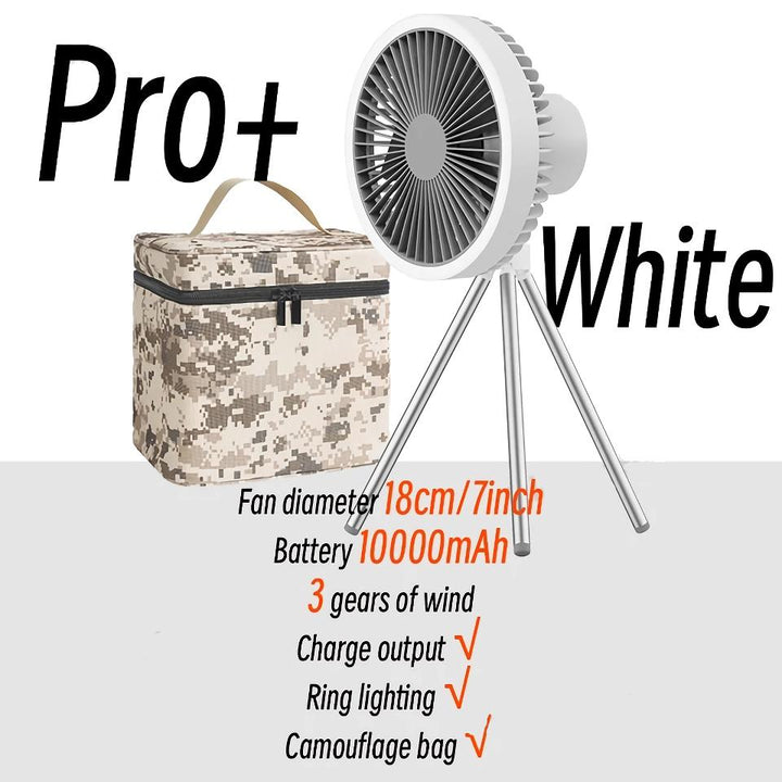 Rechargeable 10,000mAh Camping Fan with LED Lighting and Power Bank | Stornfield