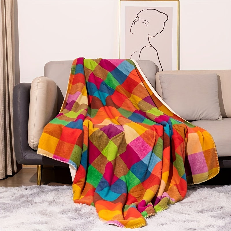 Stornfield | Coral Fleece Throw – Reversible Thick Sherpa Blanket with a Colorful Plaid Design