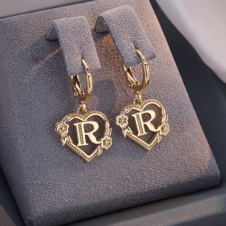 Stornfield | Dainty Initial Letter Heart Hoop Earrings