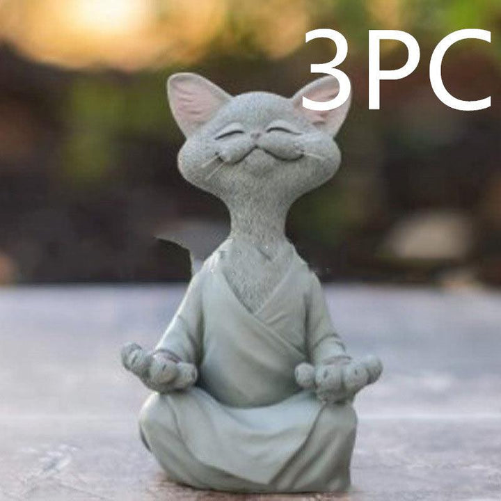 Stornfield | Playful Black Buddha Cat Figurine Collectible Meditation Yoga Happy Cat Home Decor Garden Decoration Garden Ornament
