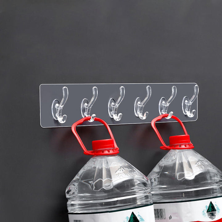 6 Hooks Multifunctional Self-Adhesive Hooks No Drilling Wall Transparent Hook | Stornfield