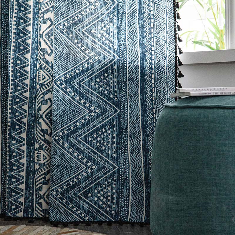 Stornfield | Blue Geometric Pattern Light Filtering Curtain
