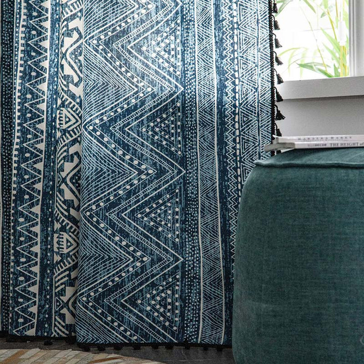 Stornfield | Blue Geometric Pattern Light Filtering Curtain