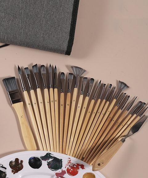Brush set 24-piece with roll-up case and palette knife | Stornfield