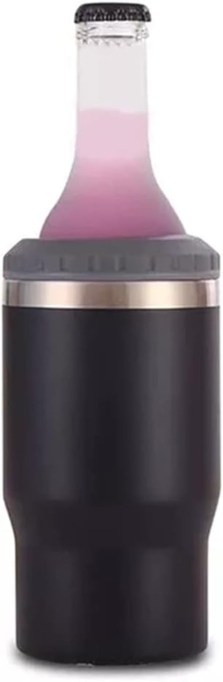 Stornfield | 4-in-1 Stainless Steel Can/Bottle Thermos, 14 Oz Dual-Purpose Lid, Insulated SUS Can Cooler, Beer Bottle Holder (Black)