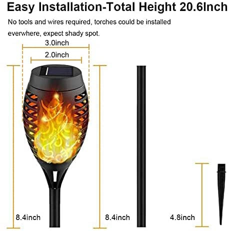 Stornfield | 8-Pack : Lampe torche solaire avec flamme vacillante