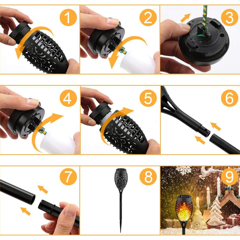 Stornfield | 8-Pack : Lampe torche solaire avec flamme vacillante