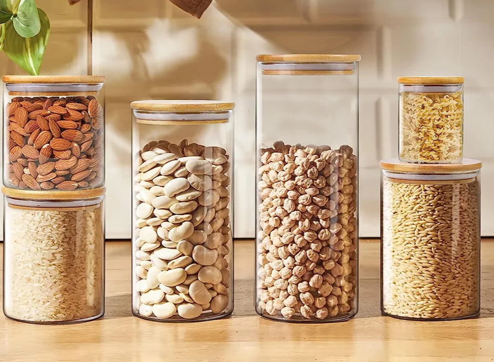 PureVorrat Glass Container Set – Storage Jars with Wooden Lid | Airtight & Stylish | Modern Kitchen Storage | Stornfield