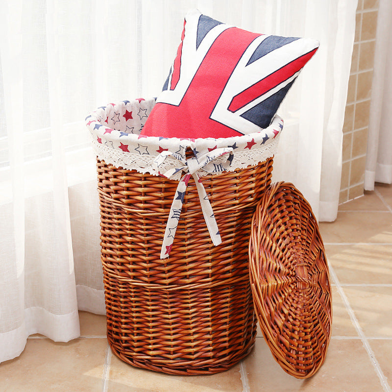 Women's laundry basket made of woven natural material with decorative fabric lining Stornfield