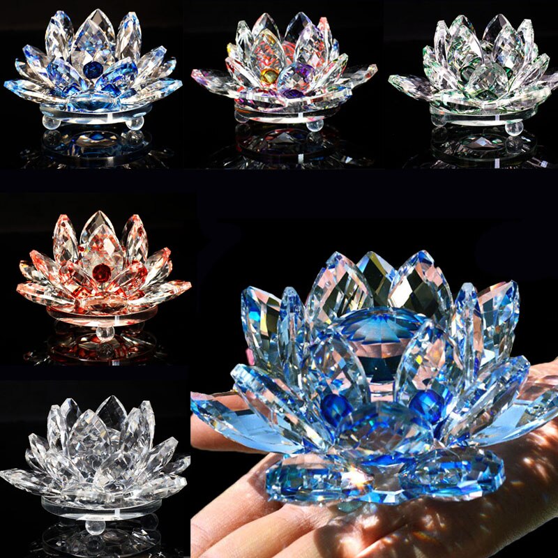 Stornfield | 80mm Quartz Crystals Lotus Flower Craft Glass Fengshui Ornaments Healing Crystals Home Decoration Wicca Party Decor Yoga Gifts Souvenir