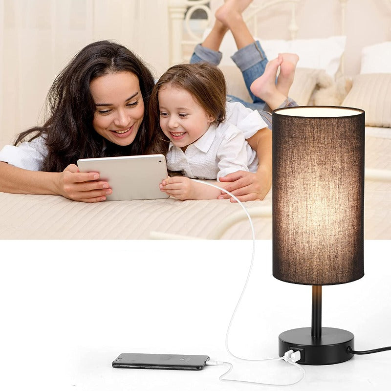 Stornfield | USB Table Lamp Touch Control Bedroom Lamp 3-Way Dimmable Bedside Lamp with Round Linen Shade for Living Room, College Dorm, Home Office