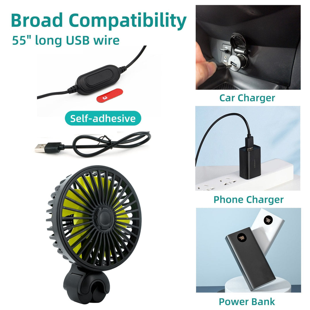 Portable Car Fan Cooler with USB and 3 Wind Settings | Stornfield