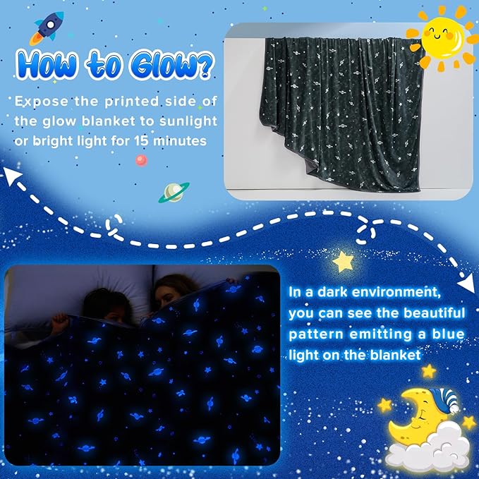 Glow-in-the-Dark Cooling Blanket For Kids– Q-Max > 0.5, Double-Sided Color Black | Stornfield