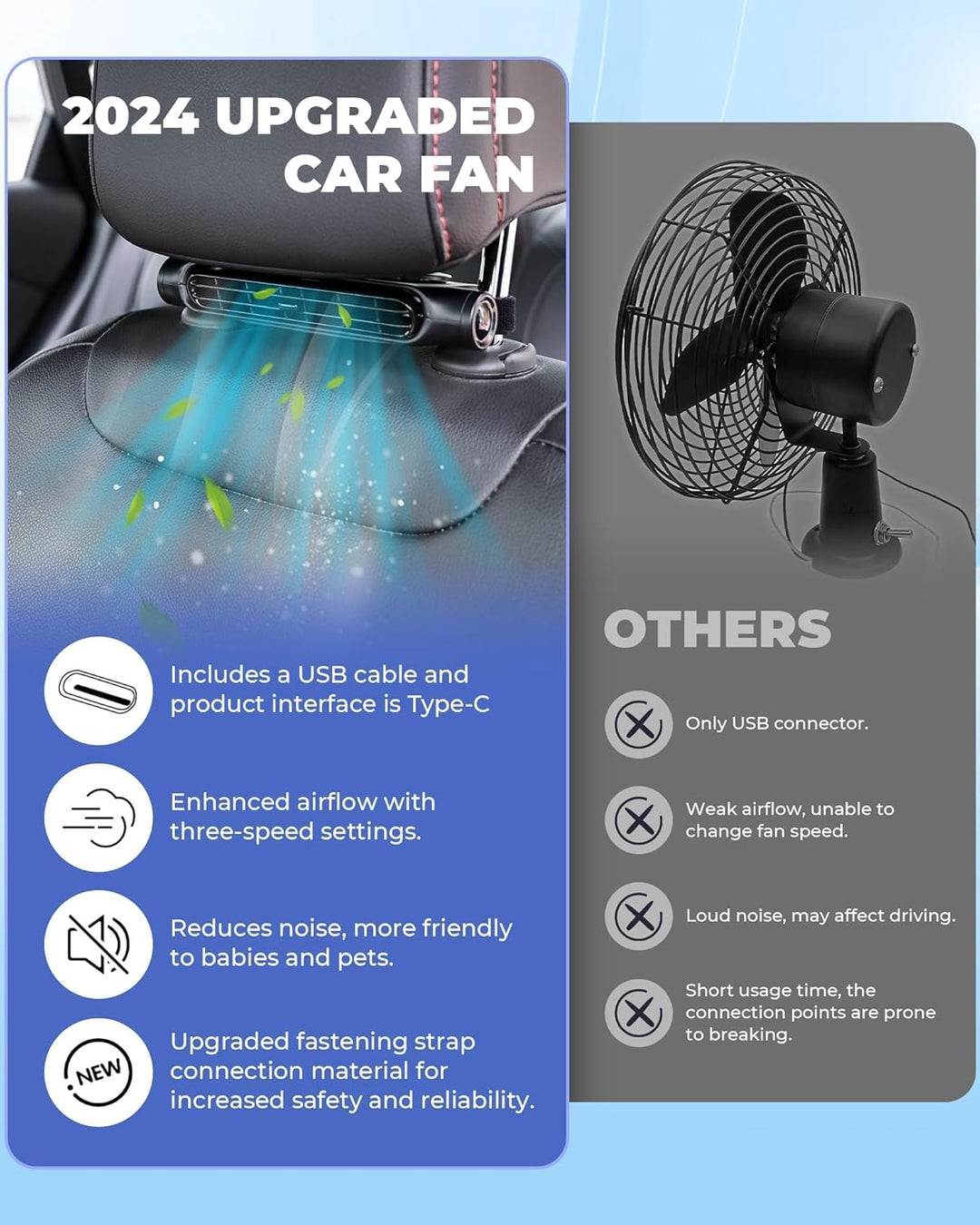 Stornfield | 3 Speeds USB Car Cooling Fan & Headrest Mount – AutoBreeze (1+1 FREE)