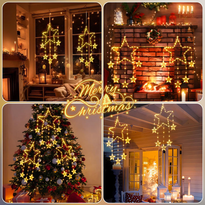 Stornfield | Quntis 2Pcs 95cm Large Christmas Window Lights, 84LED 12 Stars Battery Operated Twinkle Silhouette Star Lights with Timer Memory, 8 Modes Indoor Outdoor Hanging Decoration Christmas, Warm White