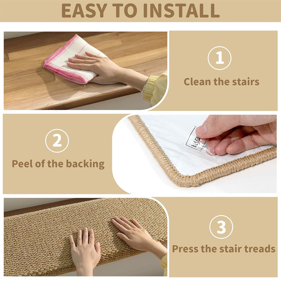 Stornfield | Non-Slip Bullnose Carpet Stair Treads with Edge Protection – Lureva (14 Pack, Beige)